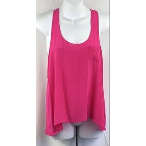 Vintage Flowy Silk Tank Top S Pink Hi-Lo Hem Scoop Racerback Y2K Beach Summer